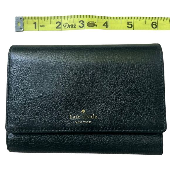 Black Pebbled Leather Large trifold Kate Spade Wallet - Picture 1 of 16
